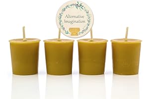4 Pack of Beeswax Votive Candles - 100% Pure, Natural Beeswax with Natural Light Honey Scent - 15 Hour Burn - Alternative Imagination
