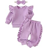 FOCICI Baby Girl Clothes Toddler Sweatshirt Ruffled Infant Tops Casual Pants Fall Winter Outfits Set 3-24 Months