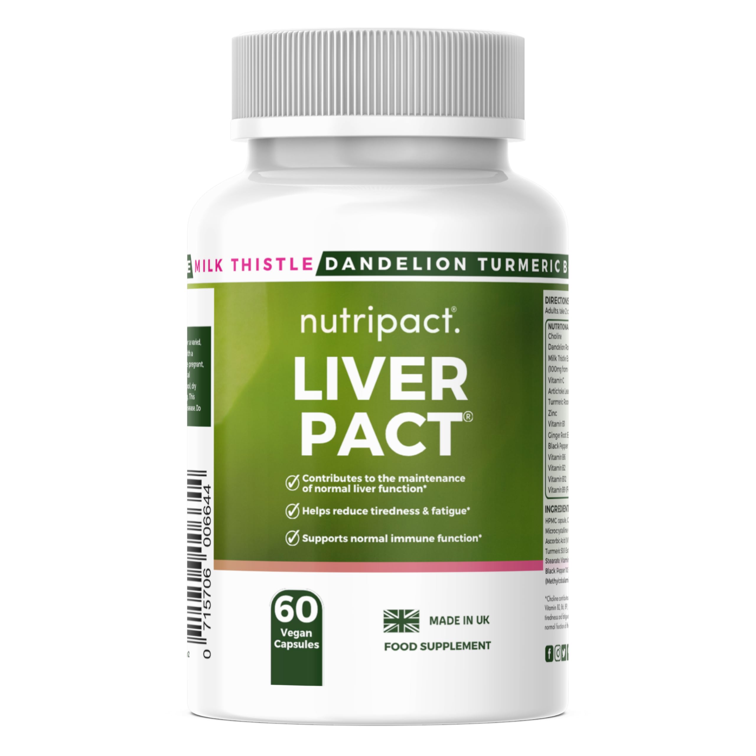 Milk Thistle Liver Support Supplement – Liver Pact 14-in-1 High Strength Complex with Artichoke Extract, Dandelion Root, Choline & Turmeric – 80% Silymarin – 60 Vegan Capsules