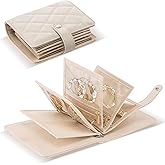 huoflame Velvet Travel Jewelry Organizer Book with Zipper Pouches – Anti-Tarnish, Scratch-Proof Jewelry Storage for Rings, Necklaces, Earrings, Bracelets – Portable Soft Case for Women (White)