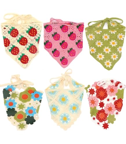 6Pcs Crochet Floral Hair Bandanas Women Girls Boho Head Scarf Accessories Crochet Hair Bandana Floral Hair Scarf Boho Head Kerchief  main image 4