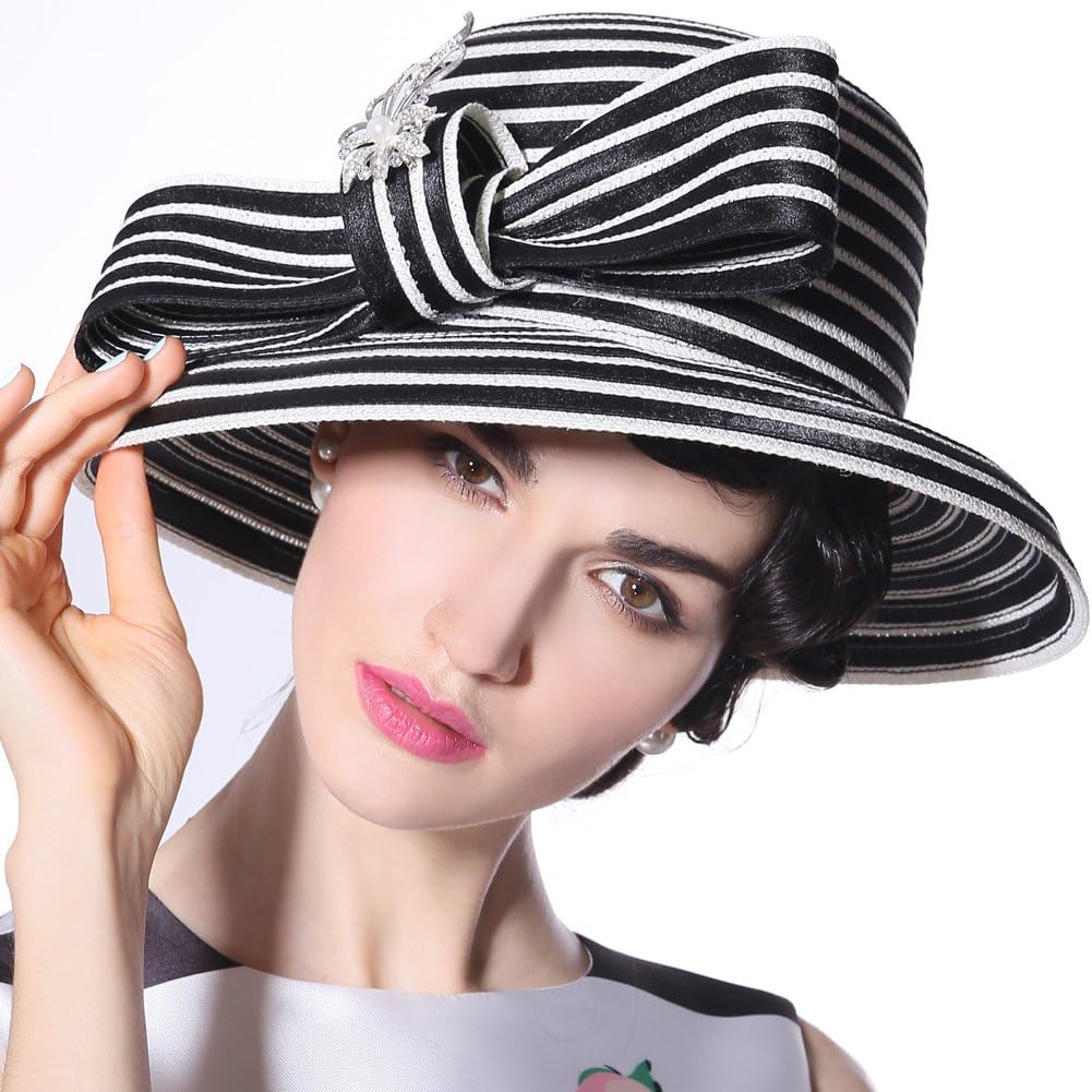 June's Young Women Ladies Hats Church Hats Party Show White (Black