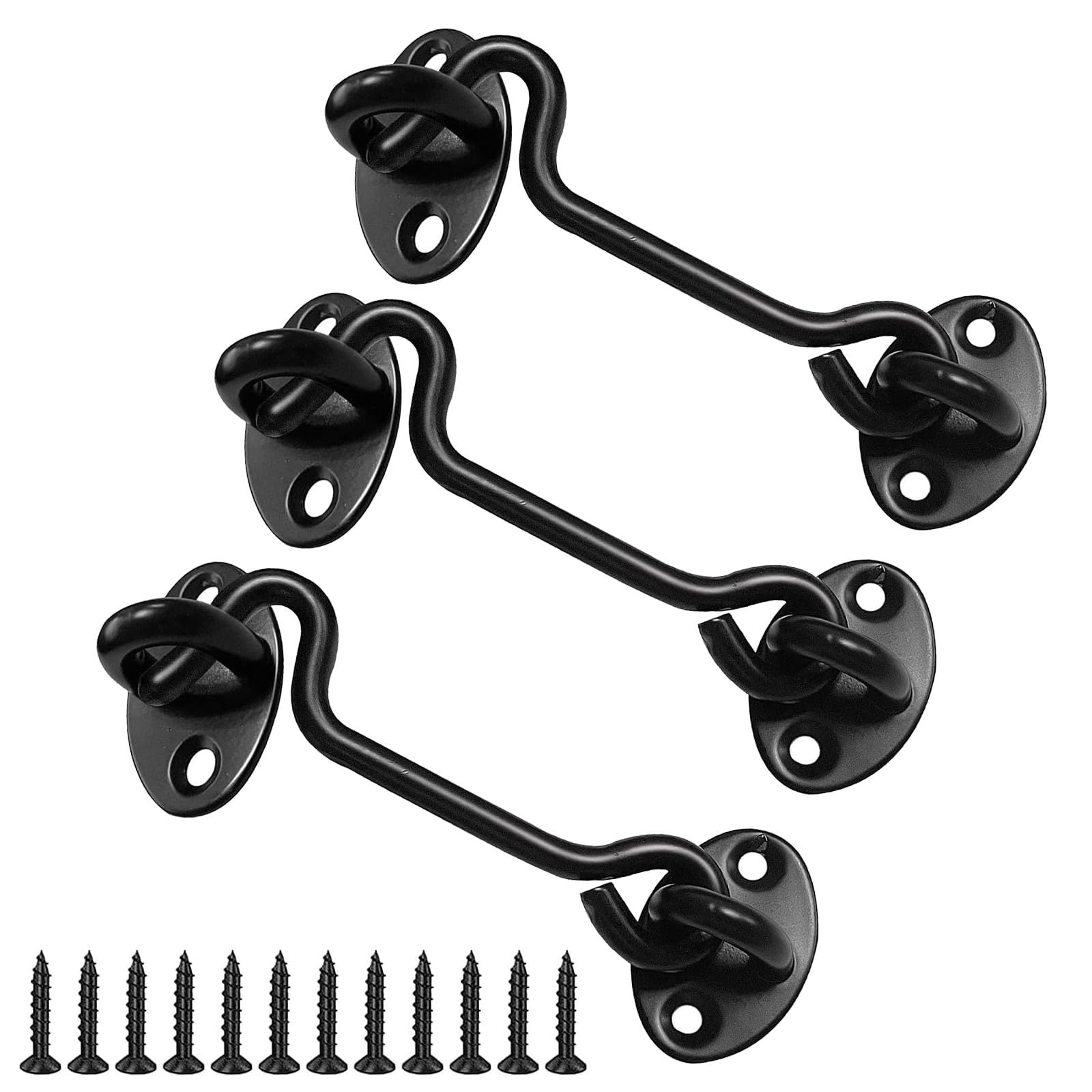 wodehahagou 3pcs Stainless Steel Cabin gate Hook and Eye Latch Lock 4 Inch Privacy Gate Cabinet Latches Heavy Duty Gate Metal Door Latches for Window Sliding Door Bedroom and Bathroom (Black)