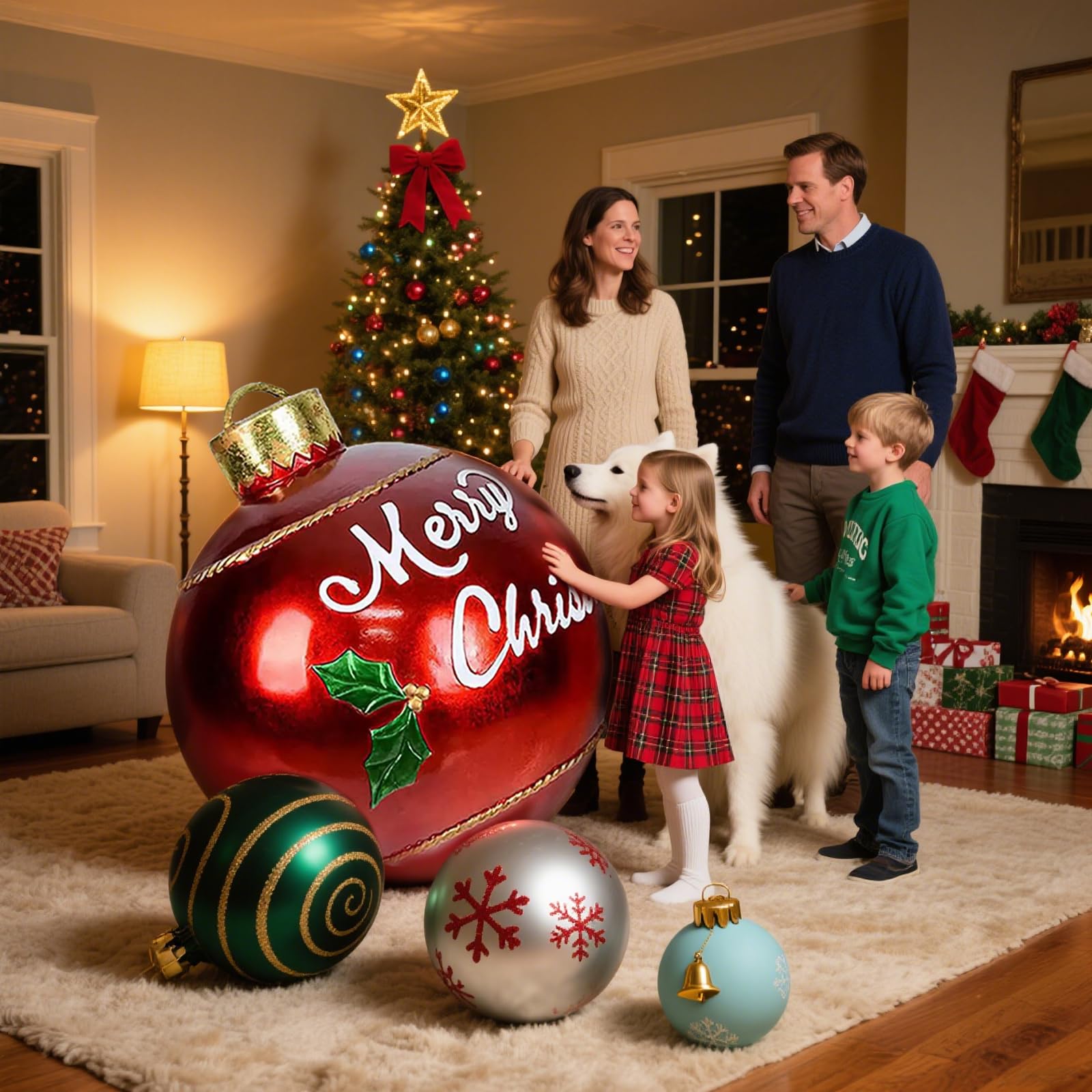 Photo 1 of 32 Inch Giant PVC Christmas Decorated Ball Inflatable Outdoor Holiday Yard Decorations Yard Decorations Outdoor Decorations for Decor(1 Pcs) (red Balloon)