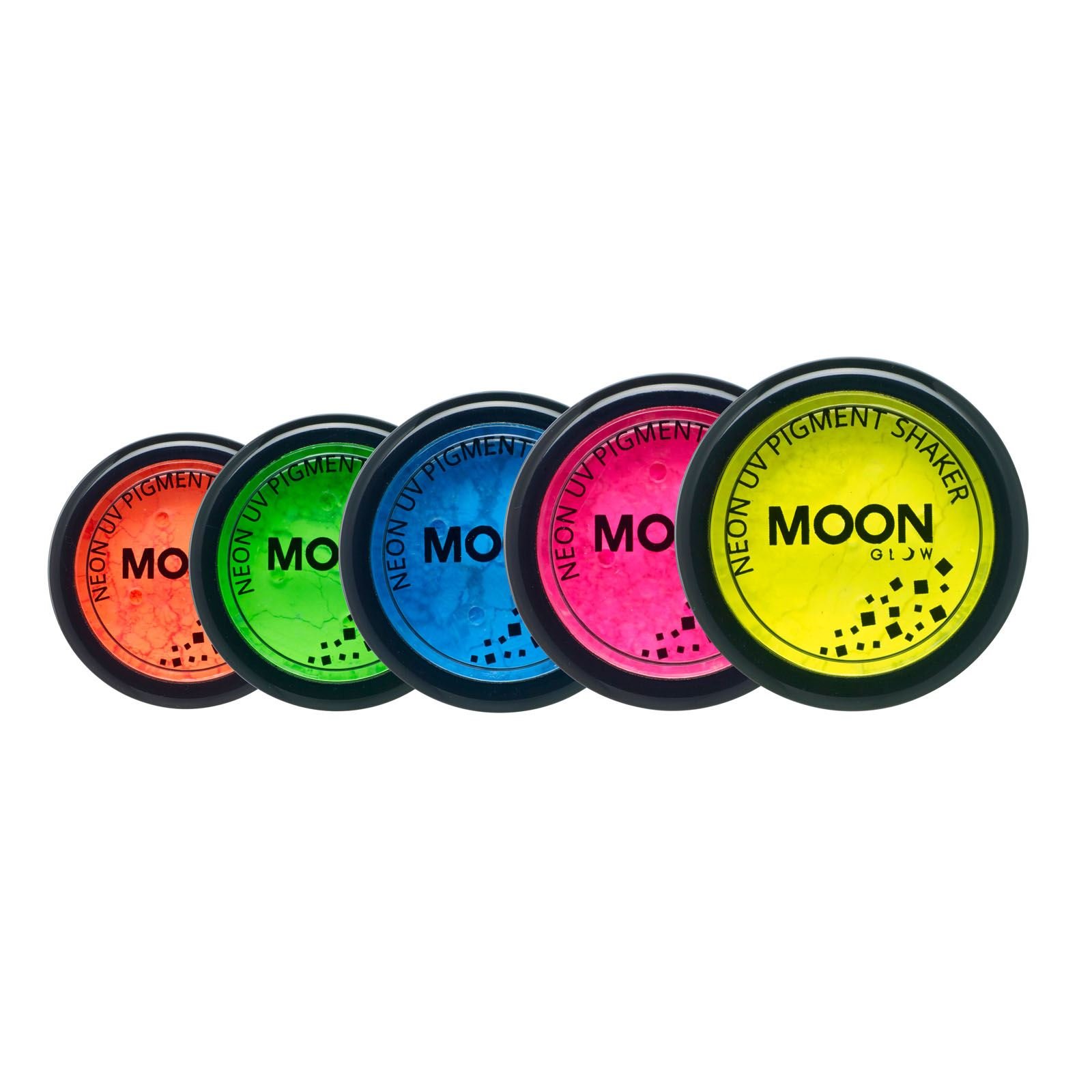 Neon UV Pigment Shakers by Moon Glow - Set of 5 colours - Cosmetic Bright Neon Powder,Dust, Eye Shadow, Make up for Face, Eyes & Body