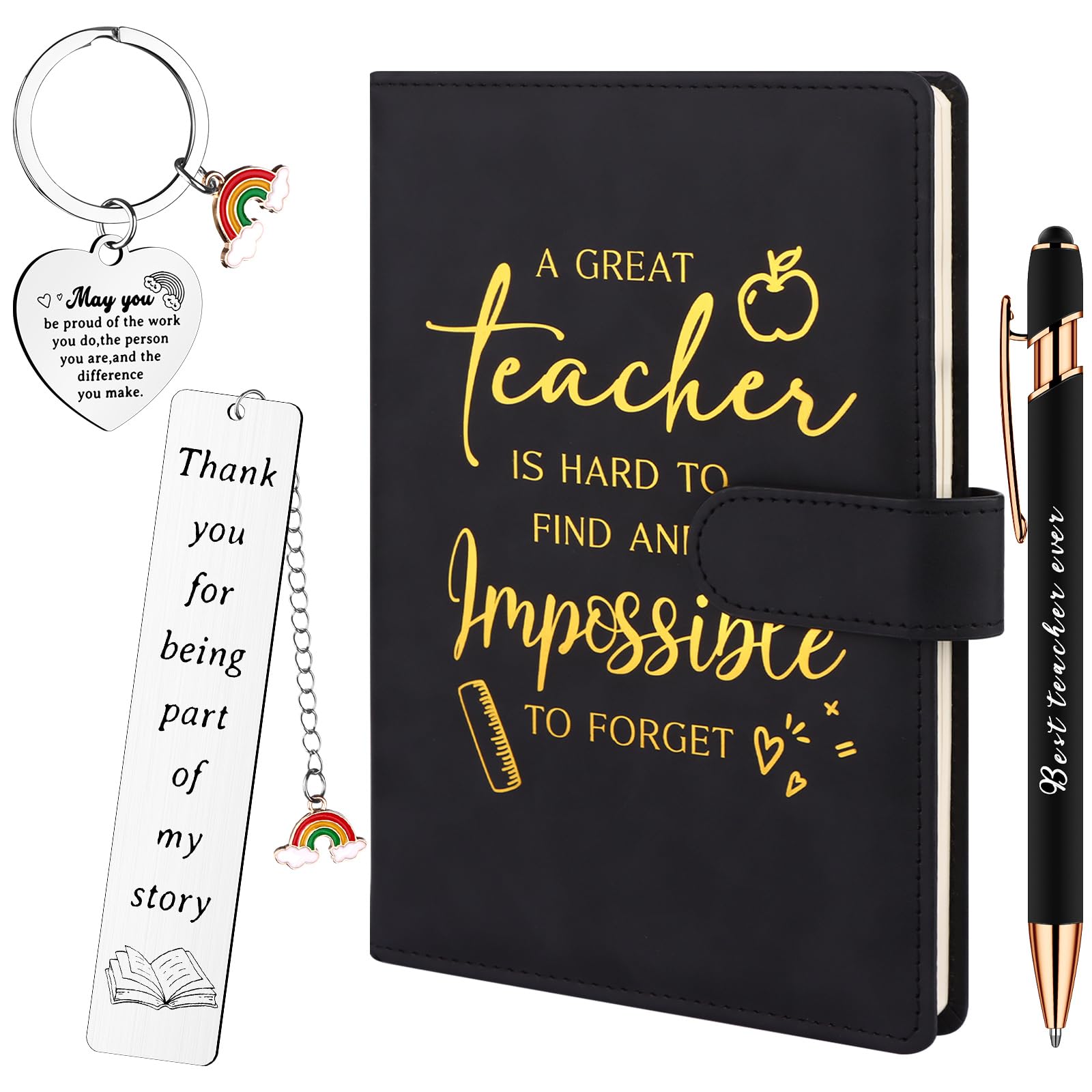 oneant 4 Pcs Thank You Teacher Gifts Set Thank You Teacher Keyring Bookmark Notebook Ballpoint Pen, Teacher Appreciation Gifts for End of Term Graduation, Thanksgiving, Teaching Gifts