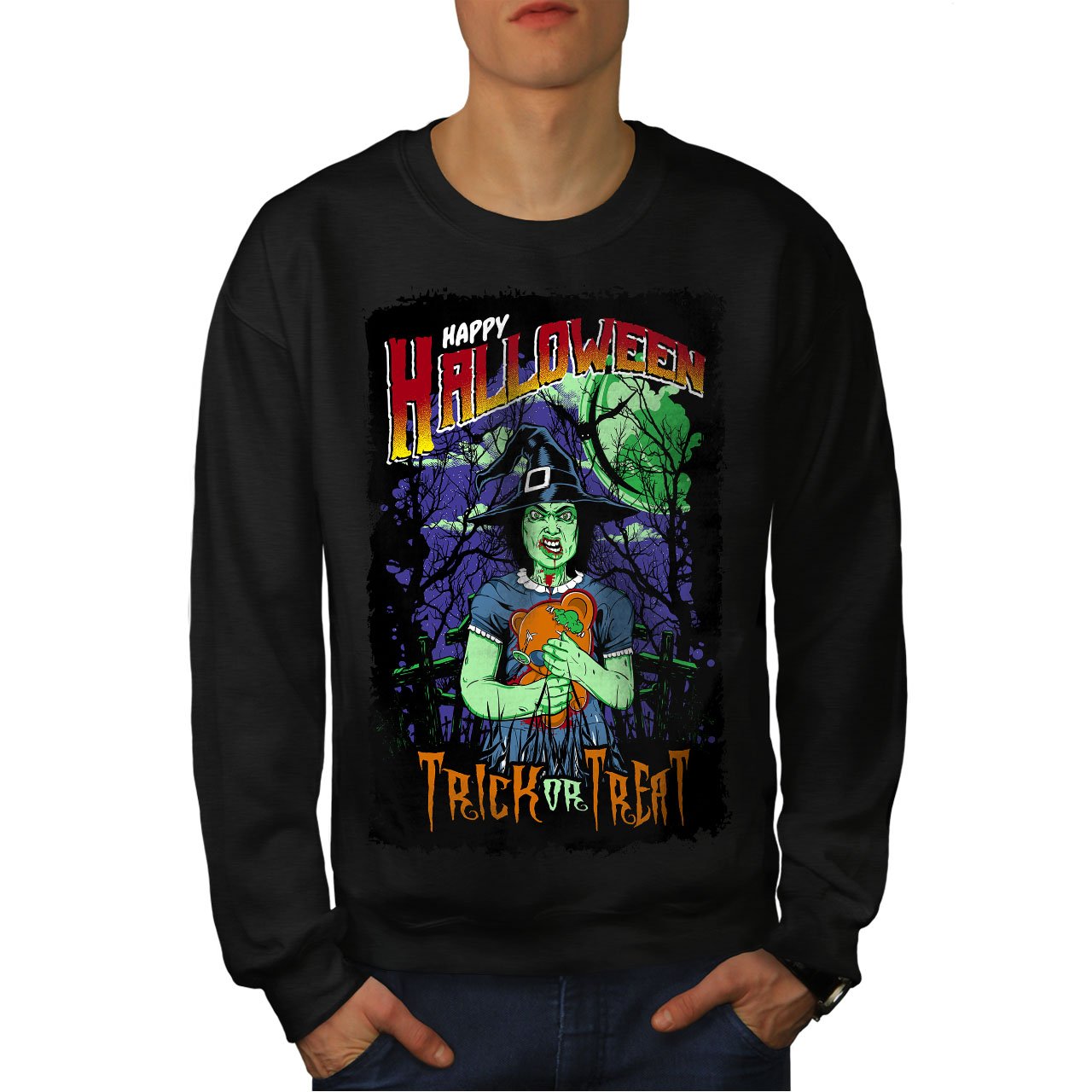 Casual Jumper wellcoda Halloween Witch Horror Mens Sweatshirt Fashion