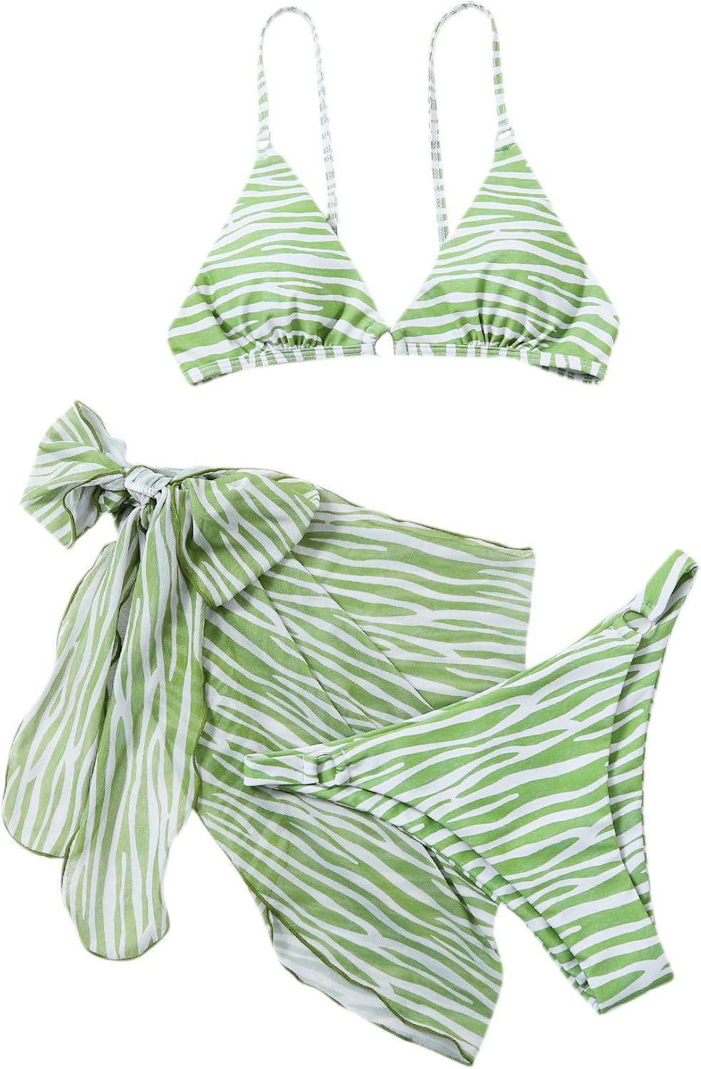 SOLY HUX Women's Zebra Print Triangle Bikini Bathing Suits with Beach Skirt 3 Piece Swimsuits: Clothing