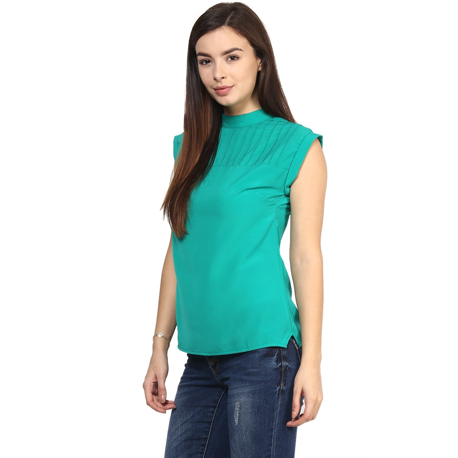 rare women green georgette top (ep1076a)