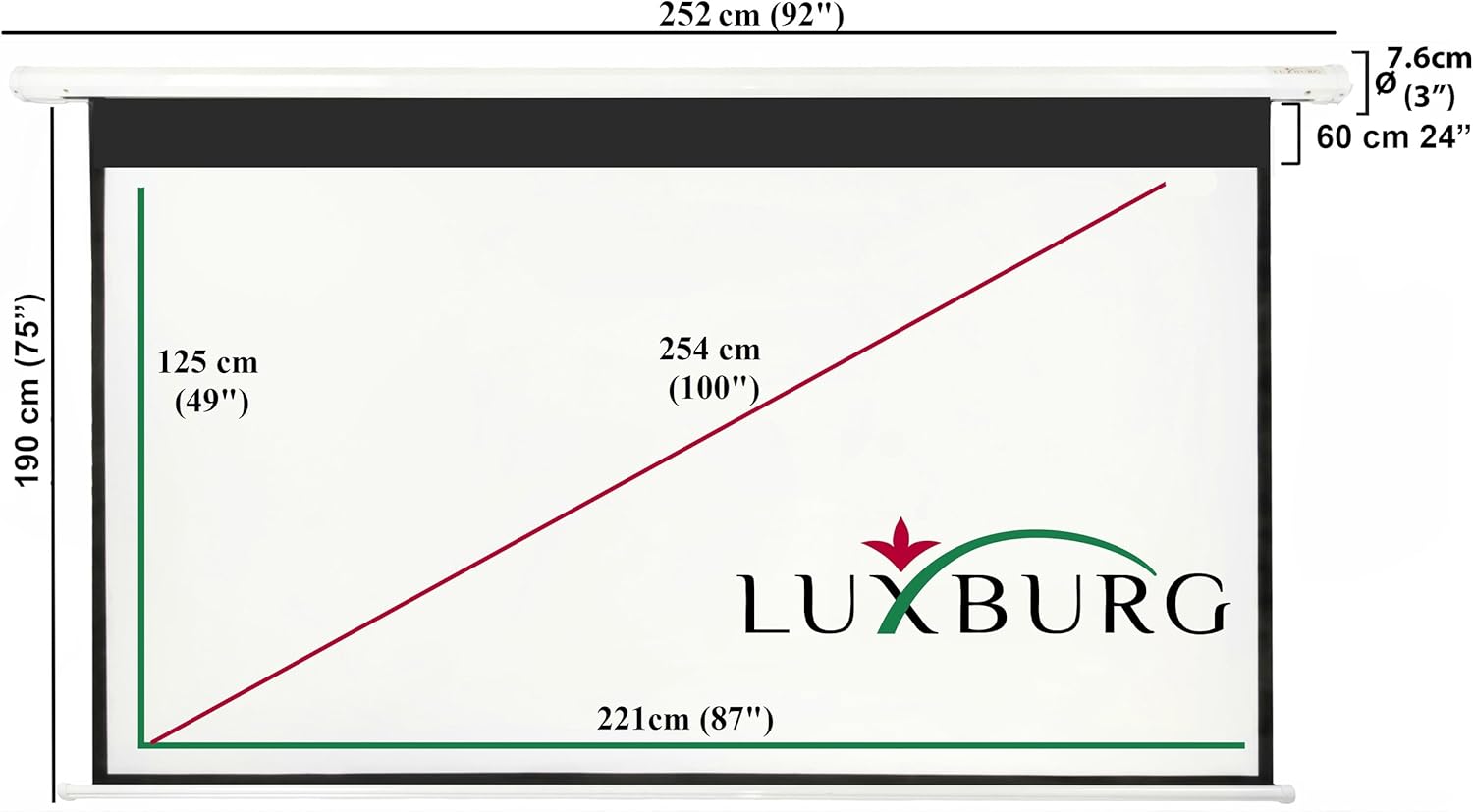 Luxburg® Pantalla de proyección a motorizada 221x125 cm (Diagonal ...