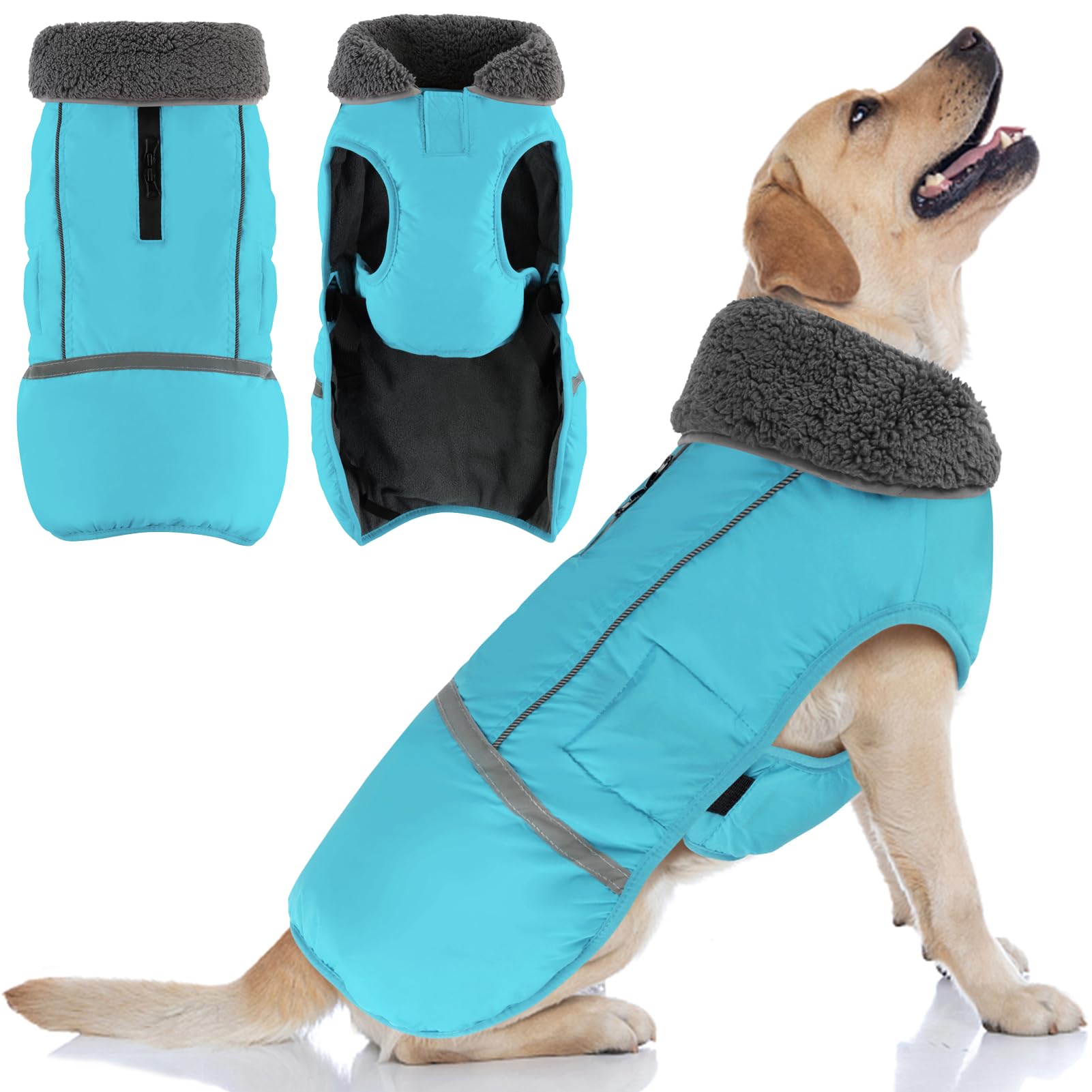 Doglay Dog Winter Coat with Thicken Furry Collar,Soft Reflective Warm Pet Jacket Fleece Lining Waterproof Windproof Clothes for Cold Weather,Small Medium Large Dogs,3XL(Chest:31.5-43.31,Back:27.17) Image