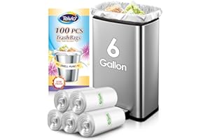 Teivio 6 Gallon 100 Counts Strong Garbage Bags Trash Bags, Bathroom Trash Can Bin Liners, Plastic Bags for home office kitchen, Clear