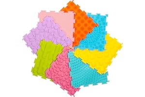 AKIMRABY 8 Pcs Sensory Mats, Sensory Tiles Puzzle Floor Mat for Kids Sensory Room Items，Different Patterns and Colors - Silicone Massage Orthopedic Mat for Children with Autism