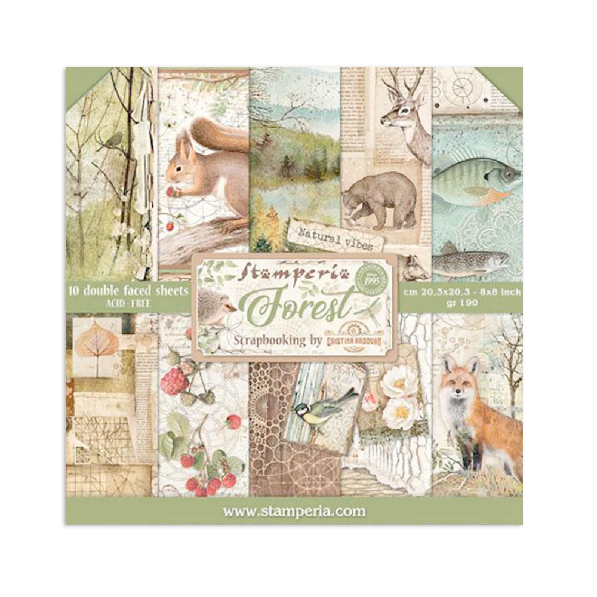 STAMPERIA Paper Pad 10 Sheets 20.3 x 20.3 cm (8" x 8") Double-Sided Forest Multi-Coloured, SBBS06