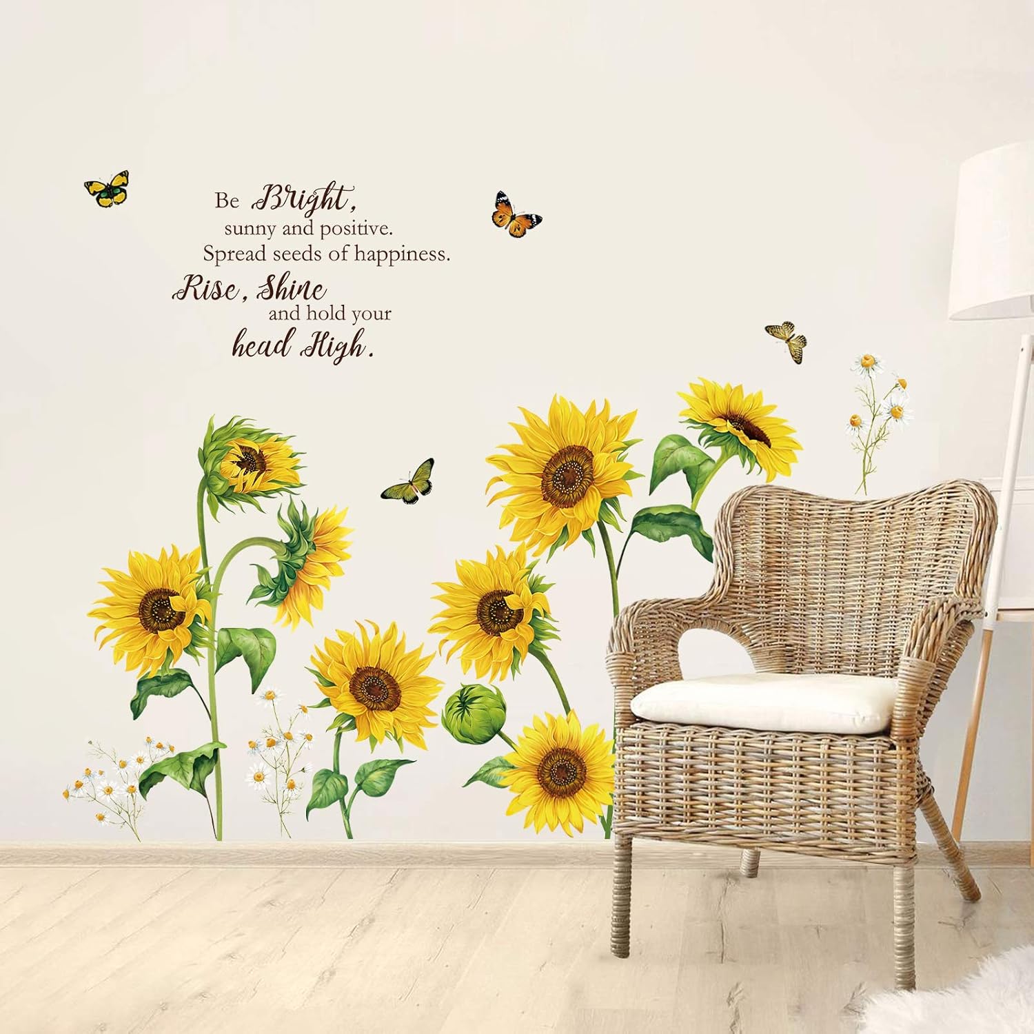 decalmile Sunflower Butterfly Wall Decals Garden Flower Wall Stickers Bedroom Living Room TV Wall Art Decor - Image 4