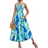 PRETTYGARDEN Smocked Tank Floral Maxi Dresses for Women 2026 Wedding Guest Dress Sleeveless Flowy Long Sundress with Pockets