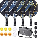 YC DGYCASI Pickleball Paddles Set of 4, USAPA Approved Pickleball Set, 4 Carbon Fiber Pickleball Rackets, 3 Outdoor Balls, 3 Indoor Balls, 4 Replacement Grip, 1 Bag for Women and Men