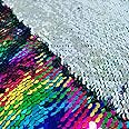 DUOBAO Rainbow to Silver Mermaid Fabric by The Yard Two Tone Sequin Glitter Fabrics Sequence Reversible Unique Quality Material Mesh Sequins for Tablecloth Table Runner Backdrop