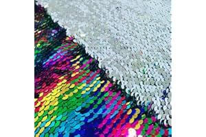 DUOBAO Rainbow to Silver Mermaid Fabric by The Yard Two Tone Sequin Fabric Sequence Fabric Reversible Unique Quality Fabrics Mesh Sequins Glitter Fabric
