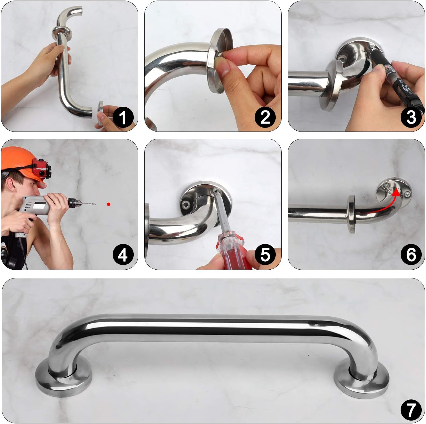 2 Pack 12 Inch Shower Grab Bar, Stainless Steel Bathroom Grab Bar, Shower Handle, Bath Handle, Grab Bars for Bathroom: Home & Kitchen