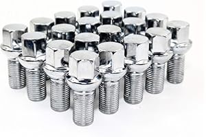 VERITEK PERFORMANCE Set of 20 Veritek 14x1.5mm Chrome 24mm Thread Length 17mm Hex R12 Ball Seat Wheel Lug Bolts for Mercedes C CLS E SLC Class Factory Wheels