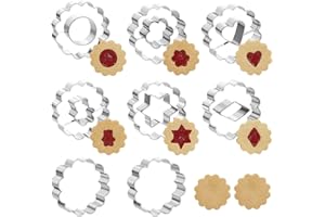 GWHOLE Stainless Steel Linzer Christmas Cookie Cutters, Set of 8 Xmas Biscuit Pastry Cutter for Fondant DIY Bakin