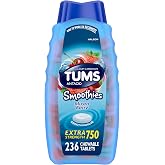 TUMS Smoothies Antacid Tablets, Heartburn Relief, Mixed Berry 236 Count | Extra Strength Formula, Neutralizes Acid Instantly for Indigestion and Upset Stomach, Multi-Symptom Relief, Gluten Free