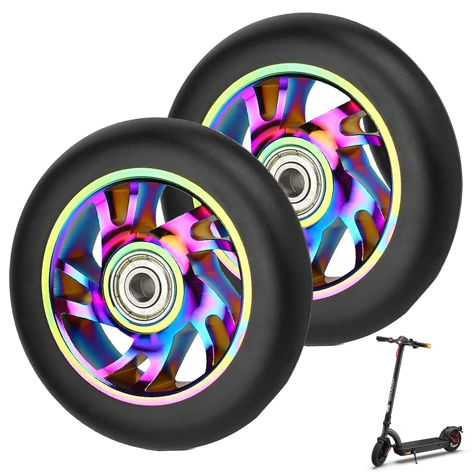 GIONAR 110mm Pro Stunt Scooter Wheels - 2pcs Replacement PVC Wheels with ABEC 9 Bearings - Fit for Razor, Apollo, Cox Swain Scooters - Colorful Alloy Series for Freestyle Scooters