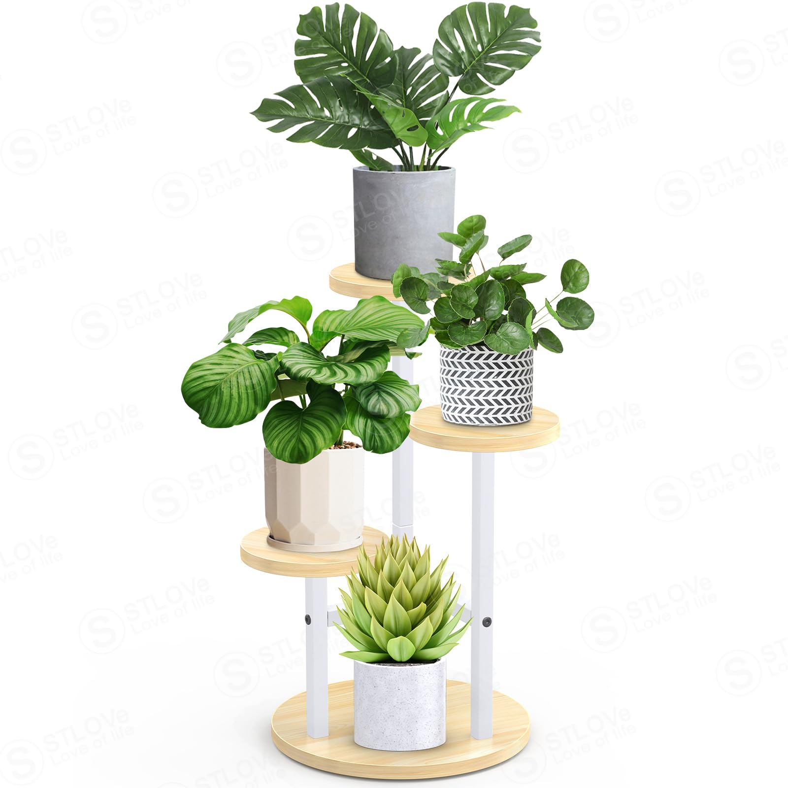 STLOVe 3 Tier Tall Garden Flower Stand, Decor Corner Stand Outdoor Indoor, Modern Flower Pot Shelf Planter Holder - White