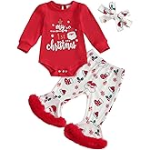 My First Christmas Baby Girl Outfit Newborn Long Sleeve Romper Santa Flare Pants Headband 3Pcs Cute Xmas Clothes