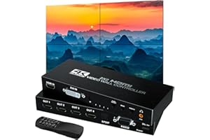 BOOBRIE Video Wall Controller 2X2, Video Wall Processor 4K x 2K HD Display HDMI and DVI Input, 1080P@60Hz Output, 5.1CH Audio,180 Degree Rotate, 9 Splicing Display 2x2, 1x2, 1x3, 1x4, 2x1, 3x1, 4x1