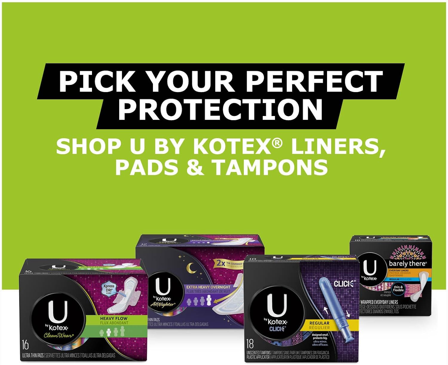 U by Kotex CleanWear Ultra Thin Feminine Pads with Wings, Heavy Flow, Unscented, 96 Count (3 Packs of 32): Health & Personal Care