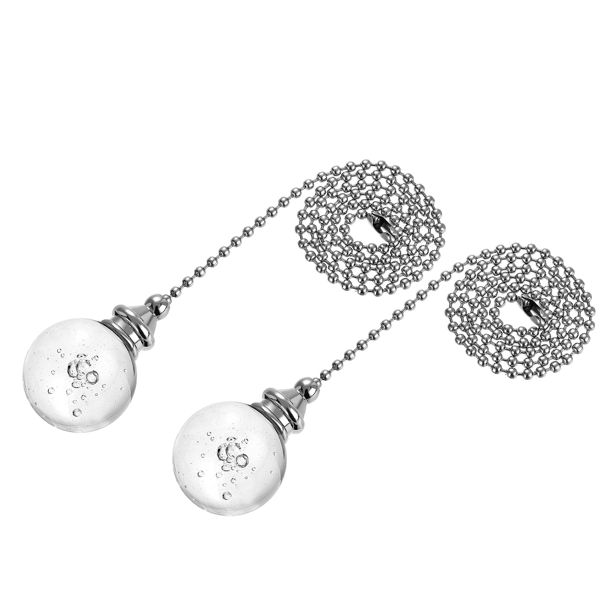 sourcing map 20 Inch Ceiling Fan Pull Chain, Decorative Crystal Fan Pull Chain Ornament Extension, 30mm Bubble Ball Pendant, Clear 2Pcs