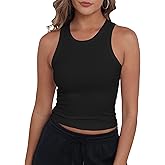 GEMBERA Womens Sleeveless High Neck Racerback Ribbed Knit Fitted Basic Cotton Cropped Tank Top