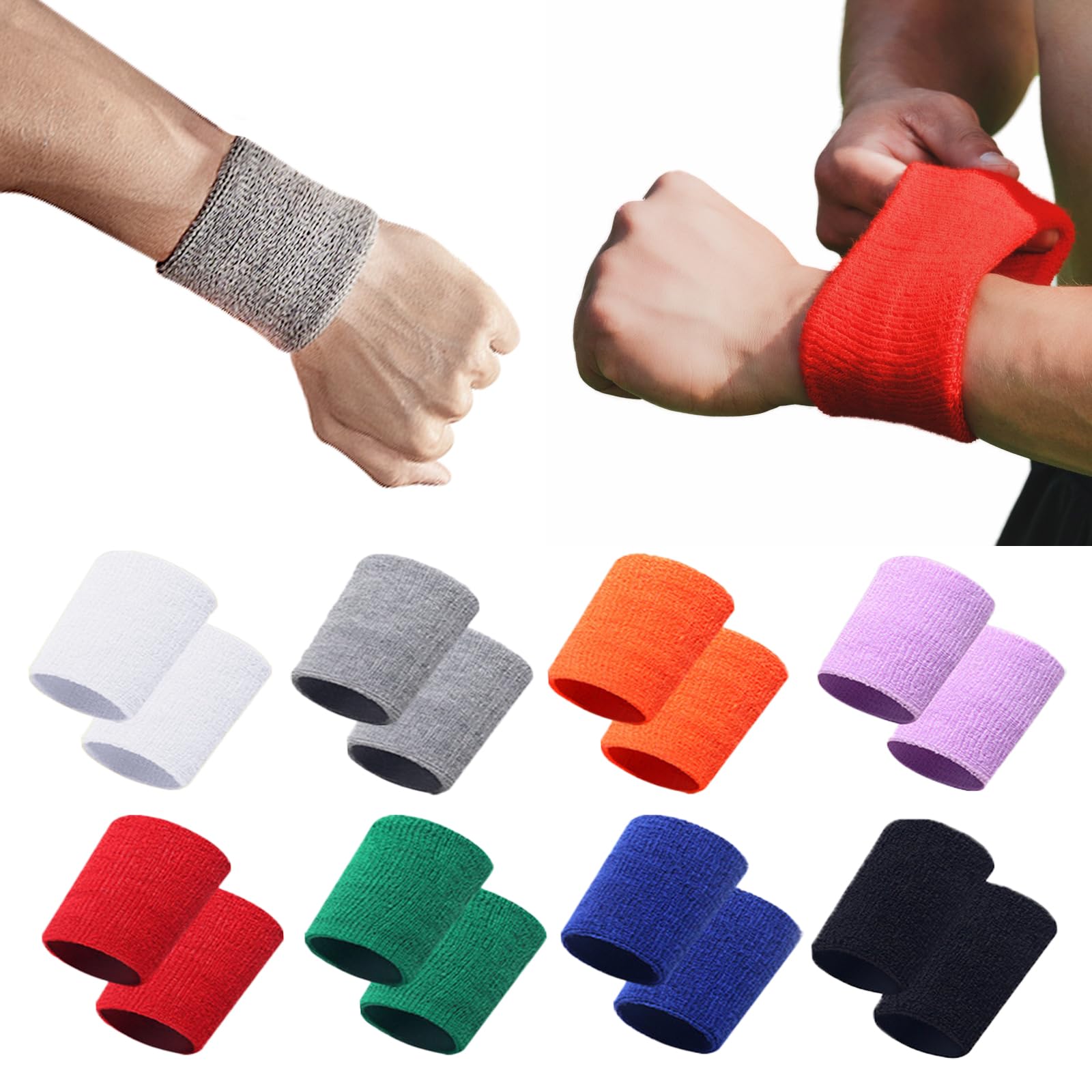 JSTHHTT 16 Pcs Sweat Bands Men Women Wrist Wristbands Sweatbands Absorbent For Gym Sports Tennis Running, Elastic Cotton Sports Wristbands Reusable Wrist Sweat Bands Moisture Wicking for Basketball