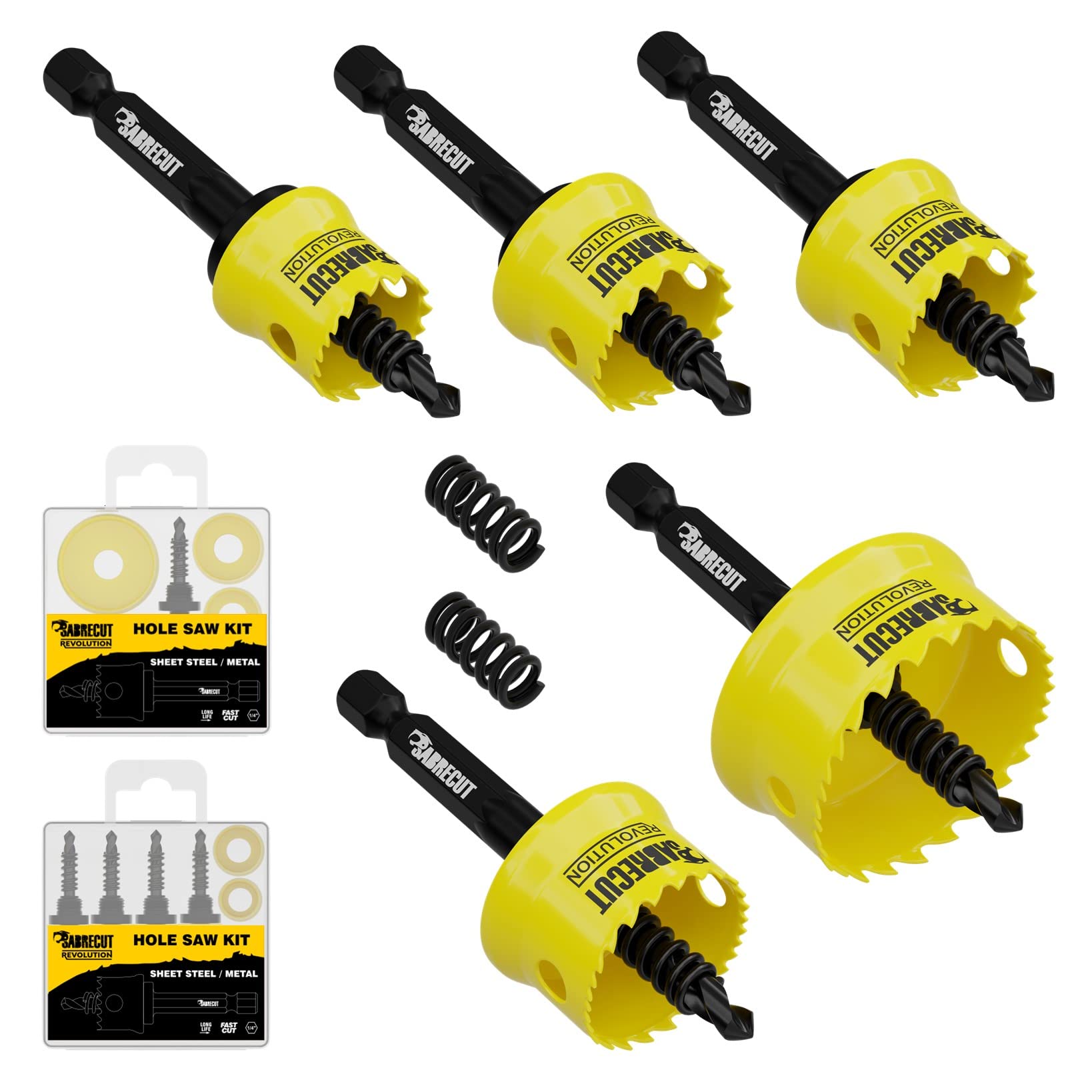 5 x SabreCut HSMK5A 16mm 20mm 22mm 25mm 32mm High Performance Thin Wall Steel Hole Saw With Steel Body And Cobalt Shank HSS M42 Progressive Tooth Profile For Wood