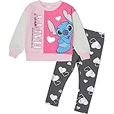 DISNEY Stitch Girls’ Fleece Sweatshirt and Legging Set with Heart Print, 2-Piece Outfit