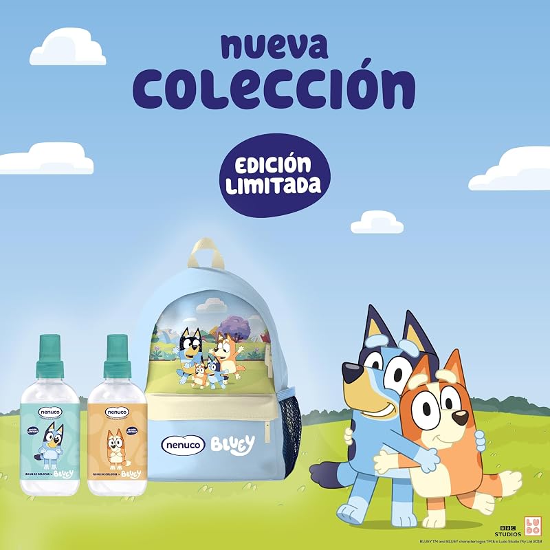 Pack Infantil Mochila Bluey – Edición Limitada, con Champú Suave 200 ml, Jabón Líquido 200 ml y Colonia Nenuco 240 ml