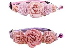 cherrboll Floral Cat Collar Breakaway, 2 Pack Reflective Kitten Collars with Flower and Bell for Girl Boy Pet Dog Puppy Acces