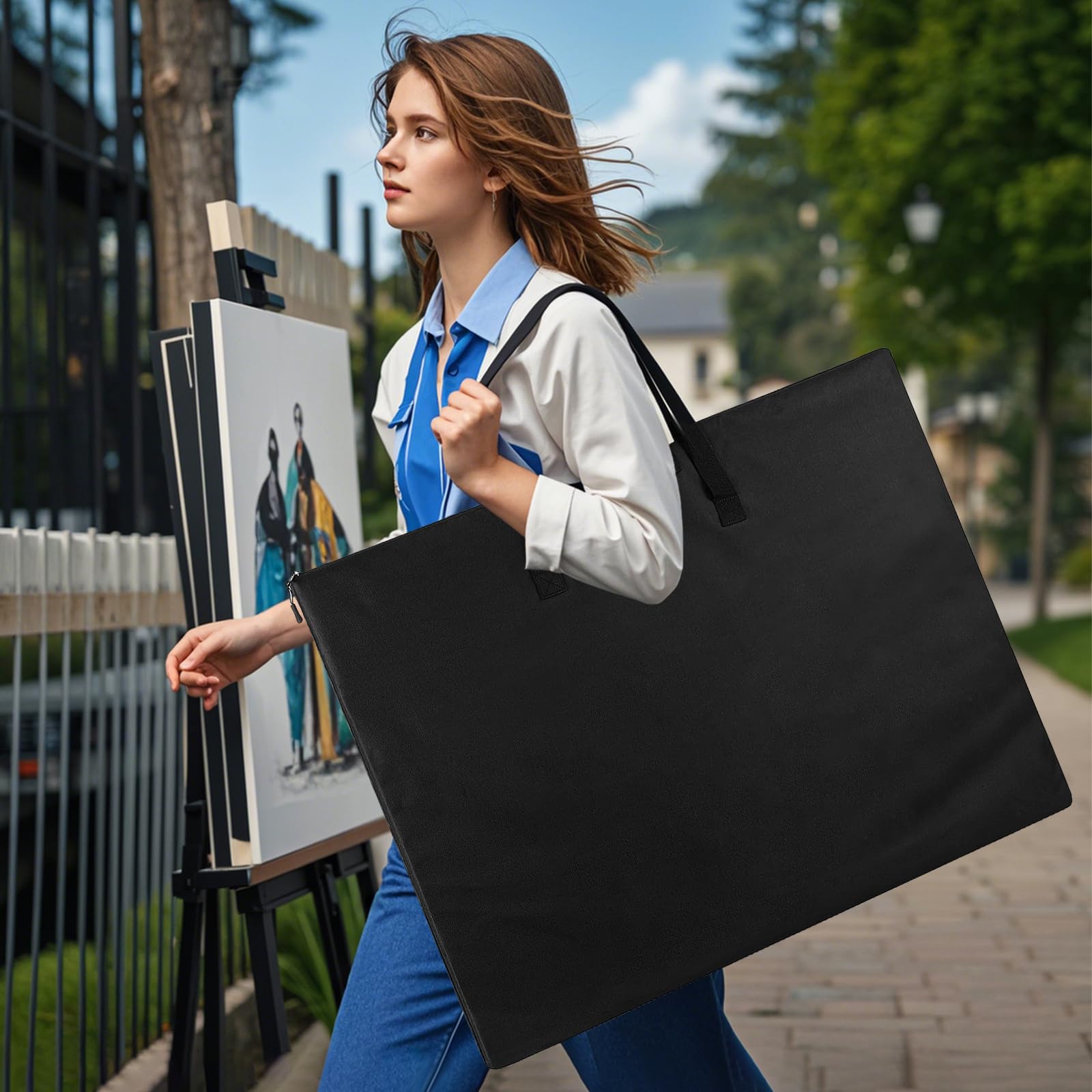 ZKOO Art Portfolio Bag, Light Weight Art Canvas Portfolio Case with Nylon Shoulder Strap, Carrying Storage Case for Artwork, Poster, Sketching, and Drawing (Compatible 18 * 24 Inch-Black)