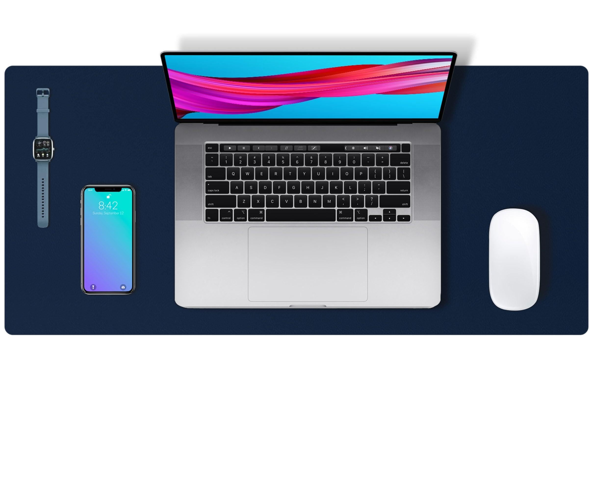Aothia Desk Mat, PU Leather Desk Mat, Mouse Mat, Non-Slip Desk Protector, Waterproof Desk Writing Pad for Office and Home (60 cm x 35 cm, Dark Blue)