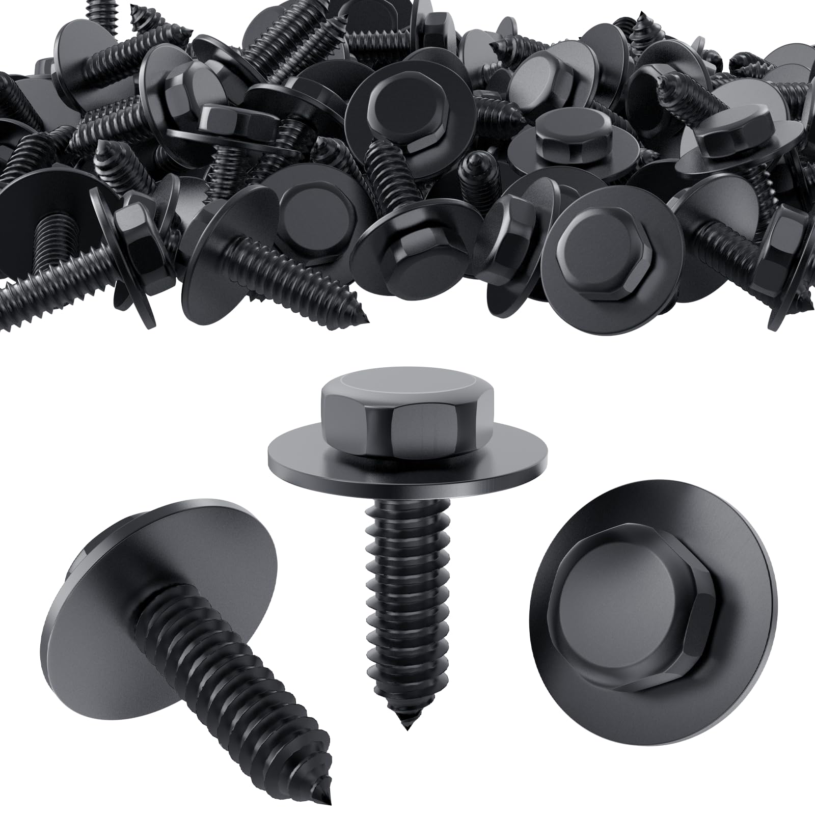 40 Pcs M6 Hex Head Self Tapping Screws 5.5-6mmx19mm Black Bolts With Gasket for Metalwork Plastic Large Head Tech Screws for Metal Car Auto Body Fender and Bumper Guard Plate Fixings