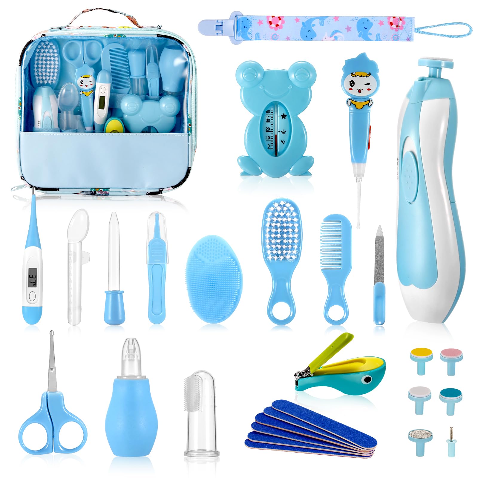 Baby Healthcare and Grooming Kit, 28PCS Upgraded Safety Care Kit, with Hair Brush Comb Nail Clippers and More for Newborn Infant Toddlers Baby (Blue)