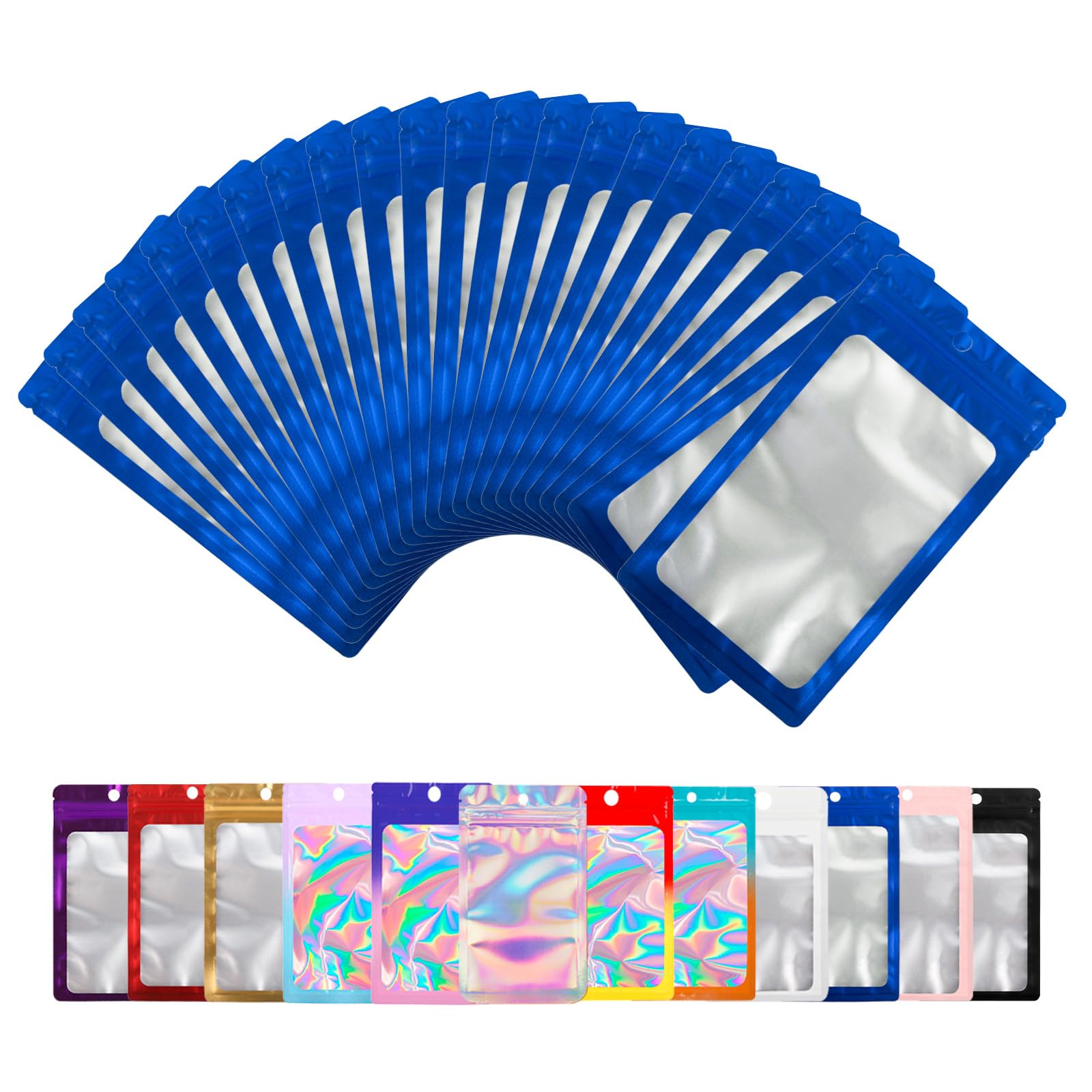 Photo 1 of 100 Pack Mylar Bags with Clear Window,Food Storage Smell Proof Bags,Scratch Resistant Hand Packaging,Resealable Bags for Small Bussiness Cookies Candy Sample (Blue, 2.95 * 4.72 inch)