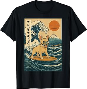 French Bulldog Surfing Japanese T-Shirt