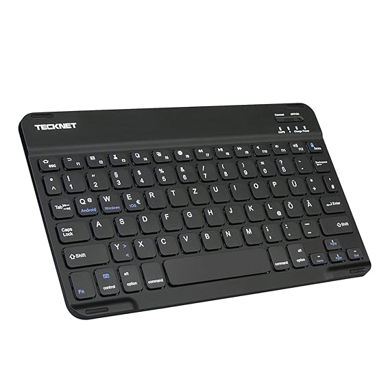 TECKNET Bluetooth Tastatur, Ultra Slim Bluetooth Keyboard QWERTZ Deutsche Kabellos Tastatur mit Wiederaufladbarem 6-Monate-La