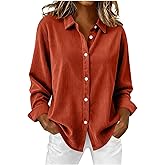 Womens Corduroy Fall Shirt Button Down Collar Plus Size Shacket Retro Long Sleeve Tunic Dressy 2025 Casual Work Jackets