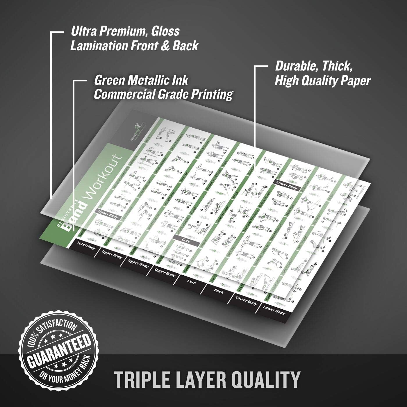 Resistance Band/Tube Exercise Poster Laminated - Total Body Workout Personal Trainer Fitness Chart - Home Fitness Training Program for Elastic Rubber Tubes and Stretch Band Sets : Sports & Outdoors