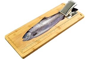MAVOTER Fish Cleaning Board, Portable Fish Fillet Board with Clamp Bamboo Fishing Measuring Cutting Board Gifts for Fisherman 17.7 Inch