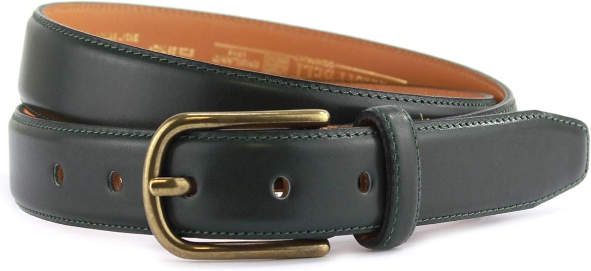 Men's Formal Calf Leather Belt, Shiny Nickel & Old English Brass